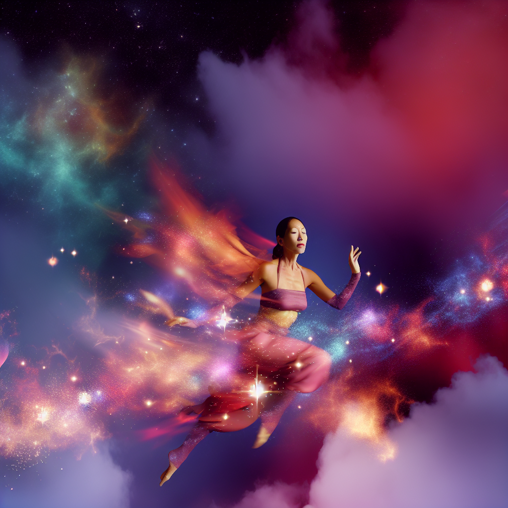 A person soaring through cosmic skies.
