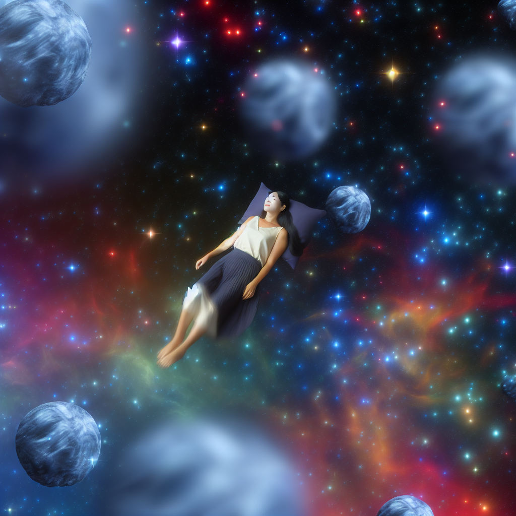 A person soaring through galaxies peacefully.