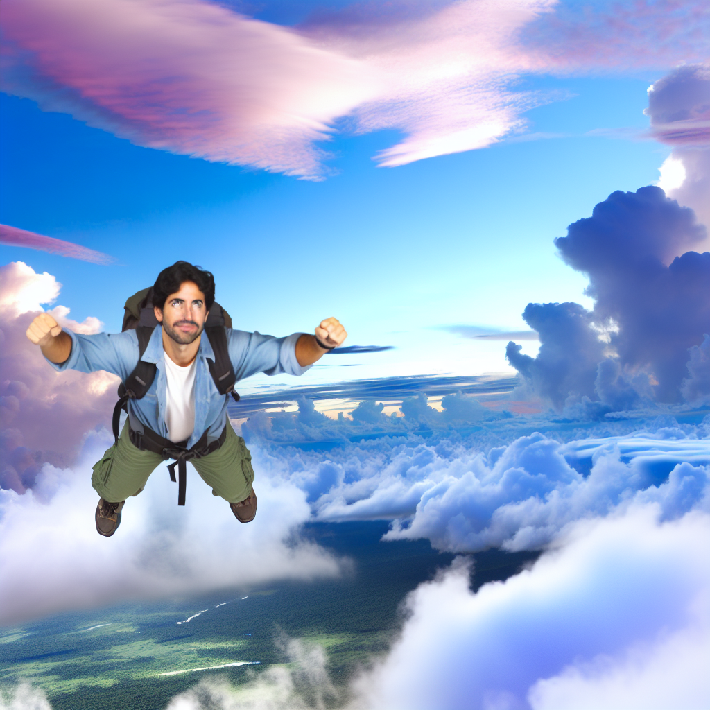 A person soaring through the clouds.