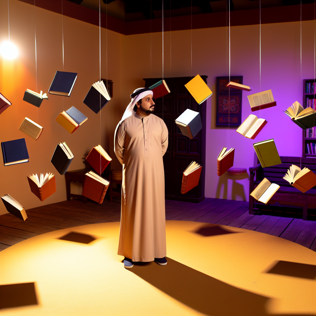 A person surrounded by levitating books.