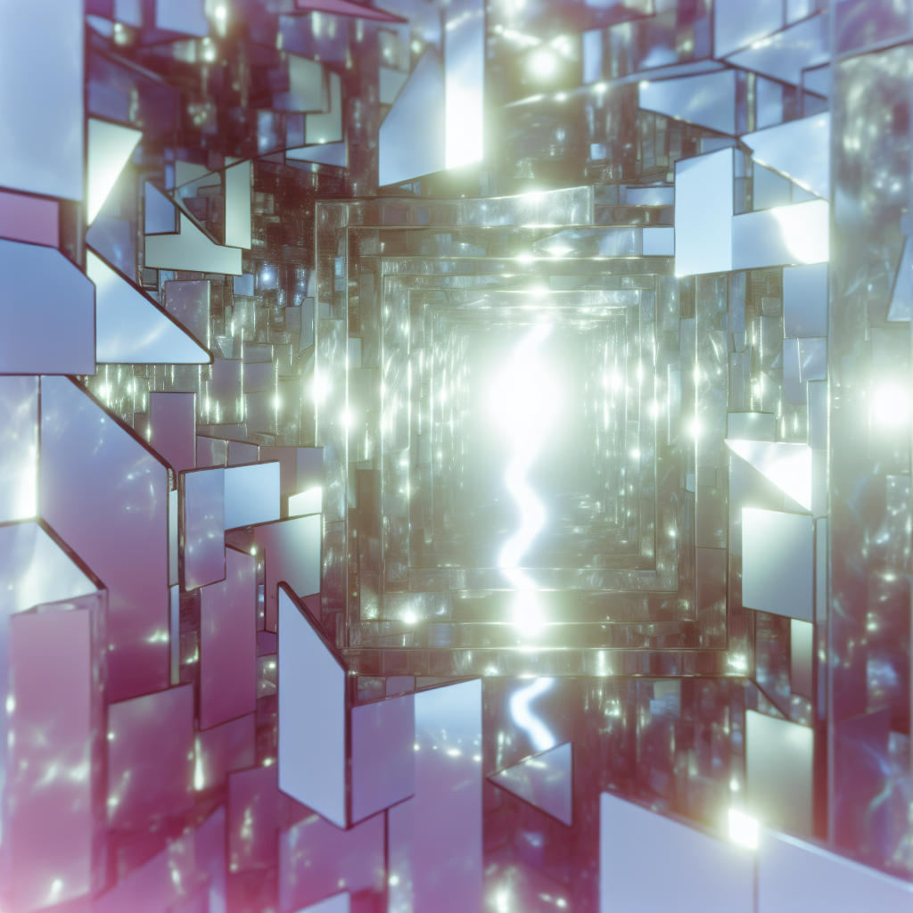 Maze of shattered mirrors revealing light.
